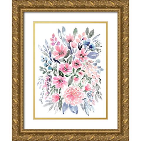 Clara watercolor bouquet Gold Ornate Wood Framed Art Print with Double Matting by Laiz Blursbyai, Rosana
