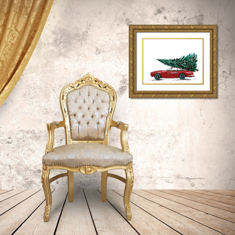 Eighties car carrying a Christmas tree Gold Ornate Wood Framed Art Print with Double Matting by Laiz Blursbyai, Rosana