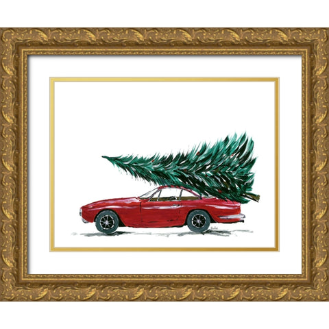 Eighties car carrying a Christmas tree Gold Ornate Wood Framed Art Print with Double Matting by Laiz Blursbyai, Rosana