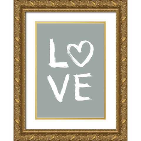 LOVE Toothy Green Gold Ornate Wood Framed Art Print with Double Matting by Eleonora, Aminah