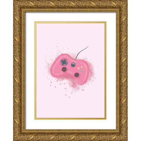 Gamer Splash Pink Gold Ornate Wood Framed Art Print with Double Matting by Eleonora, Aminah