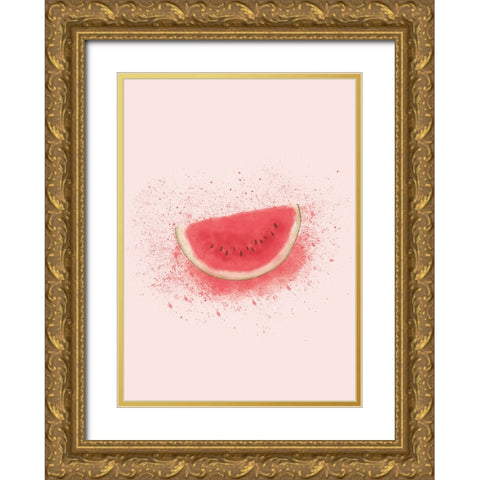 Watermelon Splash Gold Ornate Wood Framed Art Print with Double Matting by Eleonora, Aminah