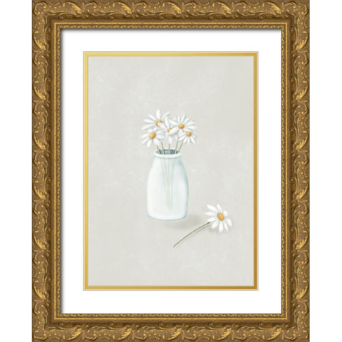 Daisy Flowers Gold Ornate Wood Framed Art Print with Double Matting by Eleonora, Aminah