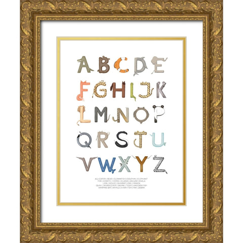 Animal Letters ABC Gold Ornate Wood Framed Art Print with Double Matting by Eleonora, Aminah