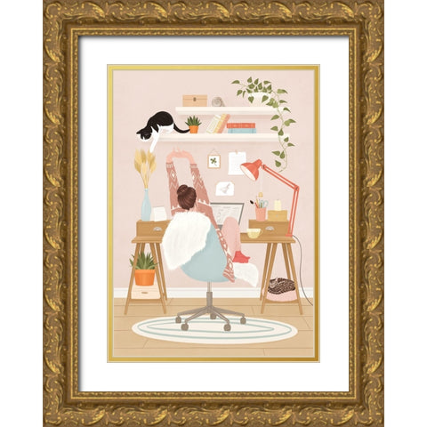 Home office Gold Ornate Wood Framed Art Print with Double Matting by Holikova, Petra