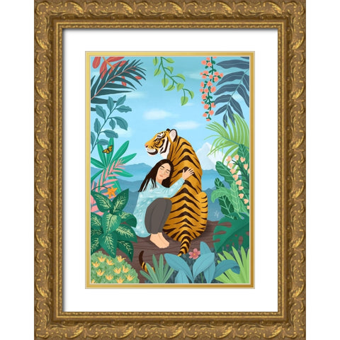 Tiger Gold Ornate Wood Framed Art Print with Double Matting by Holikova, Petra