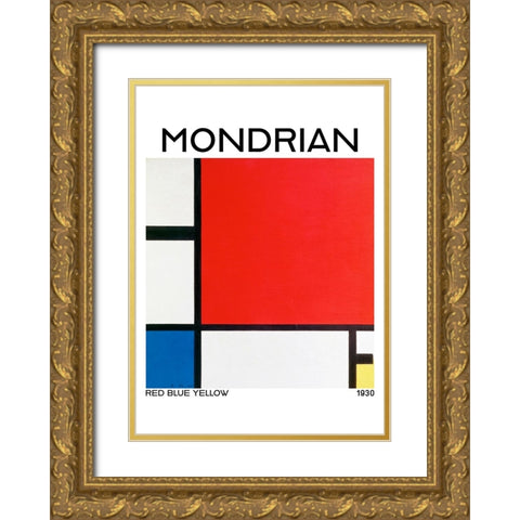 Composition with Red - Blue - and Yellow 1930 Gold Ornate Wood Framed Art Print with Double Matting by Pictufy