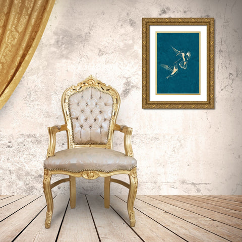 Gold Hummingbird Line art Silhouettes 3 Gold Ornate Wood Framed Art Print with Double Matting by Manovski, Sarah