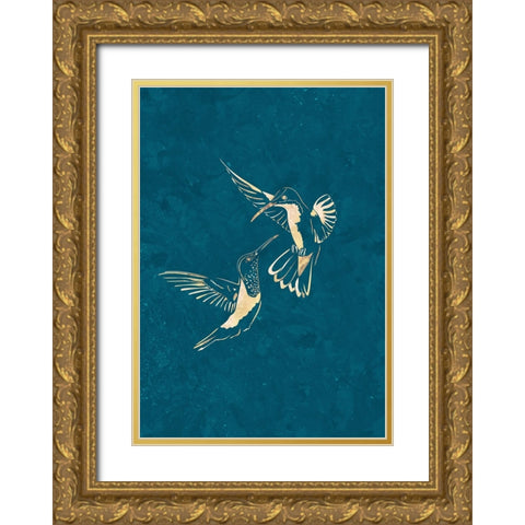 Gold Hummingbird Line art Silhouettes 3 Gold Ornate Wood Framed Art Print with Double Matting by Manovski, Sarah