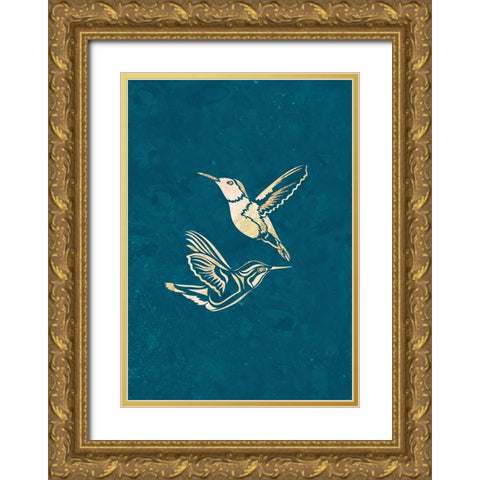 Gold Hummingbird Line art Silhouettes 1 Gold Ornate Wood Framed Art Print with Double Matting by Manovski, Sarah