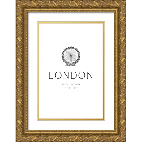 London city coordinates Gold Ornate Wood Framed Art Print with Double Matting by Laiz Blursbyai, Rosana