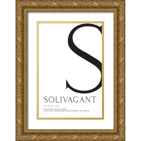 Solivagant definition typography art Gold Ornate Wood Framed Art Print with Double Matting by Laiz Blursbyai, Rosana