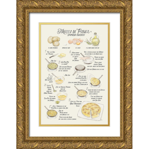 Illustrated recipe of tortilla de patata in English Gold Ornate Wood Framed Art Print with Double Matting by Laiz Blursbyai, Rosana
