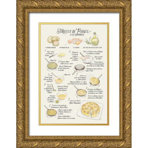 Illustrated recipe of tortilla de patata in Spanish Gold Ornate Wood Framed Art Print with Double Matting by Laiz Blursbyai, Rosana