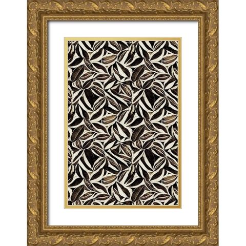 Brown Leafs Pattern Gold Ornate Wood Framed Art Print with Double Matting by Treechild