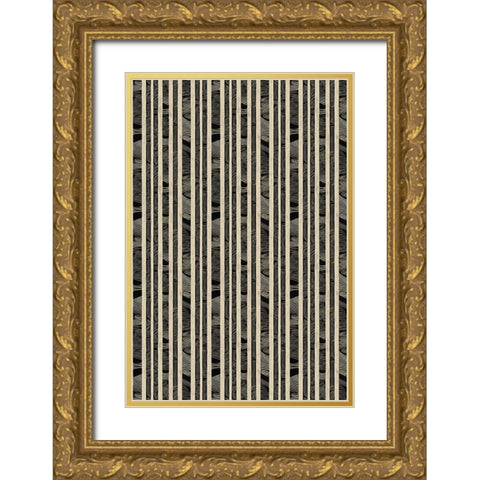 Beige Striped Pattern Gold Ornate Wood Framed Art Print with Double Matting by Treechild