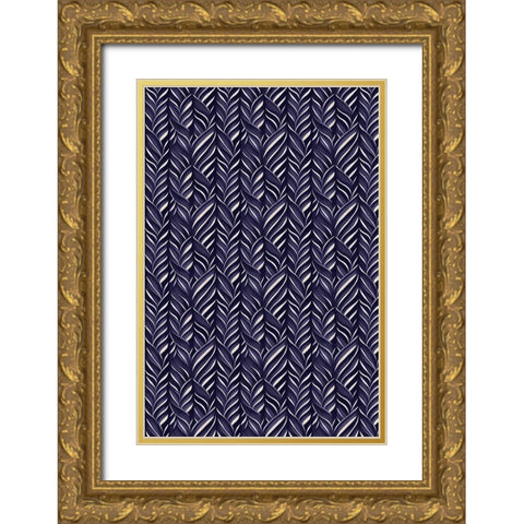 Indigo Blue Pattern Gold Ornate Wood Framed Art Print with Double Matting by Treechild