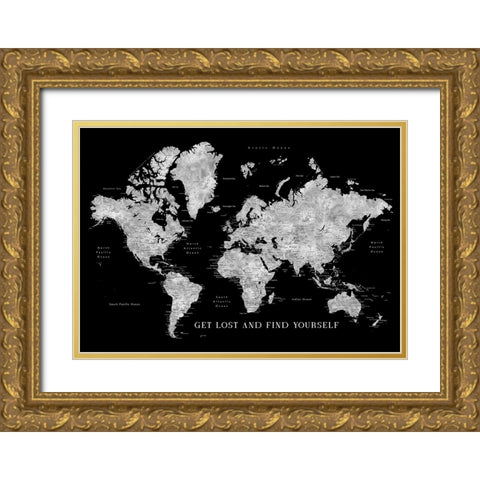 Baibah world map with cities - get lost Gold Ornate Wood Framed Art Print with Double Matting by Laiz Blursbyai, Rosana