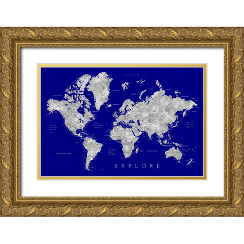 Explore world map with cities - Valrie Gold Ornate Wood Framed Art Print with Double Matting by Laiz Blursbyai, Rosana