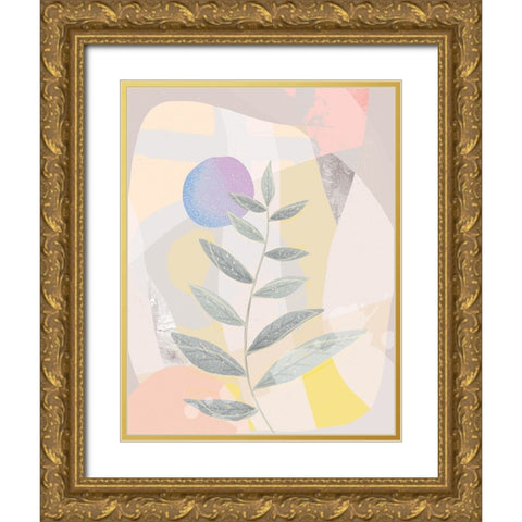 Blue Moon and Leaves Gold Ornate Wood Framed Art Print with Double Matting by Demir, Aylin