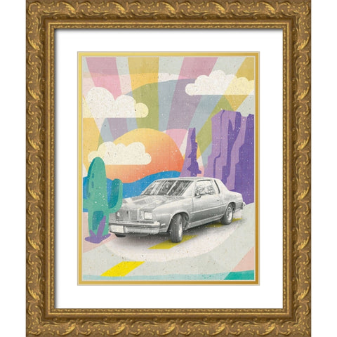 Vintage Car in the Desert Gold Ornate Wood Framed Art Print with Double Matting by Demir, Aylin