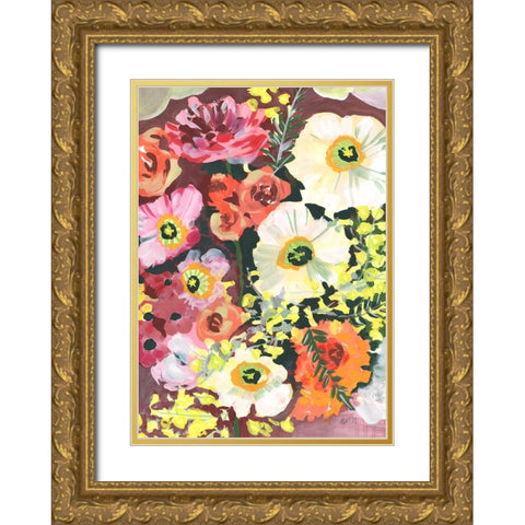 White Anemones Gold Ornate Wood Framed Art Print with Double Matting by Zwara, Ania
