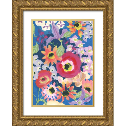Viva MAgenta Poppy Gold Ornate Wood Framed Art Print with Double Matting by Zwara, Ania