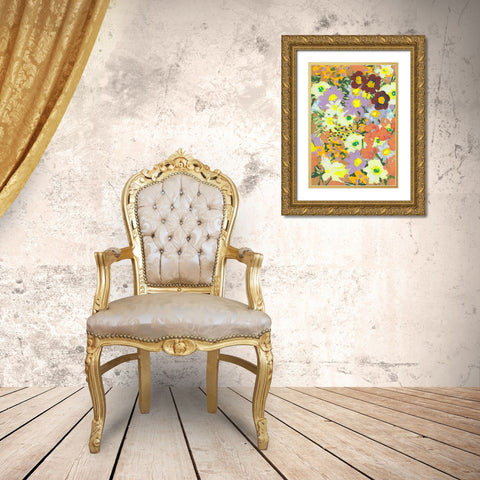 Violet daisies and orange marigold Gold Ornate Wood Framed Art Print with Double Matting by Zwara, Ania