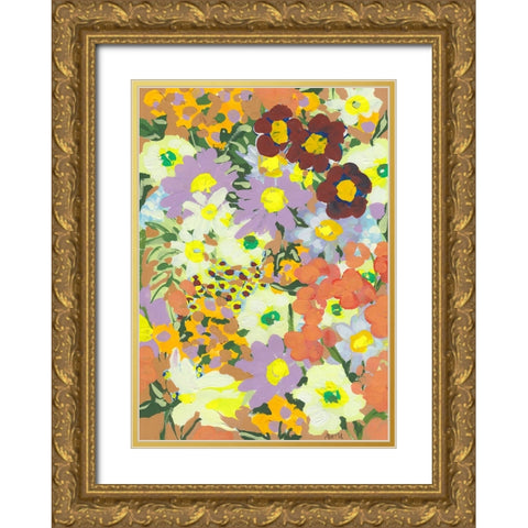 Violet daisies and orange marigold Gold Ornate Wood Framed Art Print with Double Matting by Zwara, Ania