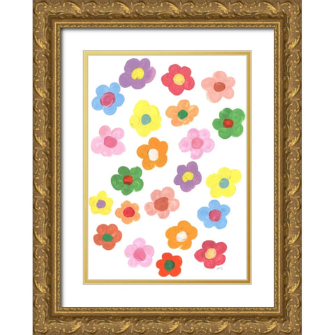 Rainbow Daisies Gold Ornate Wood Framed Art Print with Double Matting by Zwara, Ania