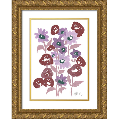 Purple Flowerbed Gold Ornate Wood Framed Art Print with Double Matting by Zwara, Ania