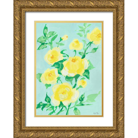 Lemon Roses Gold Ornate Wood Framed Art Print with Double Matting by Zwara, Ania