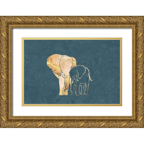 Elephant mum baby gold Gold Ornate Wood Framed Art Print with Double Matting by Manovski, Sarah
