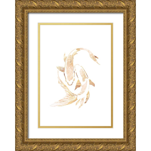 Gold White Japan Koi Fish Gold Ornate Wood Framed Art Print with Double Matting by Manovski, Sarah