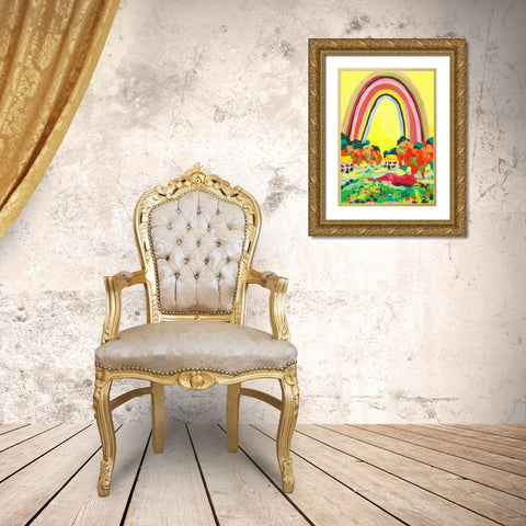 Countryside Rainbow Yellow Gold Ornate Wood Framed Art Print with Double Matting by Zwara, Ania