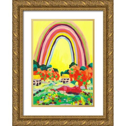 Countryside Rainbow Yellow Gold Ornate Wood Framed Art Print with Double Matting by Zwara, Ania