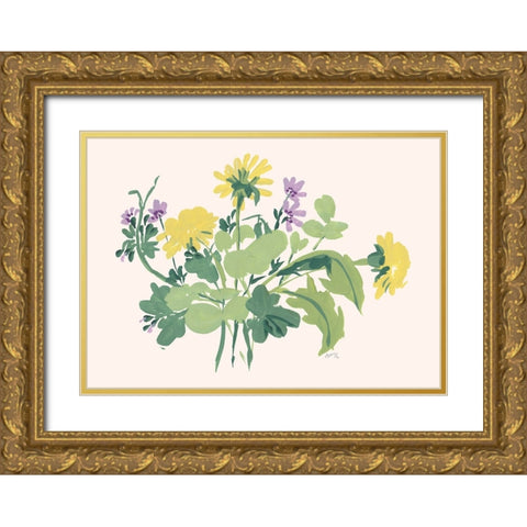 Green Meadow Bouquet Gold Ornate Wood Framed Art Print with Double Matting by Zwara, Ania