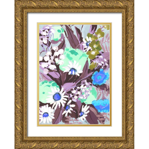 Daisies On Purple Grass Gold Ornate Wood Framed Art Print with Double Matting by Zwara, Ania