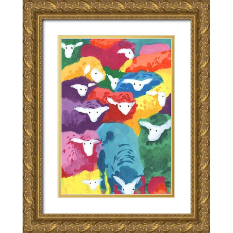 Colorful Sheep Cocktail Gold Ornate Wood Framed Art Print with Double Matting by Zwara, Ania