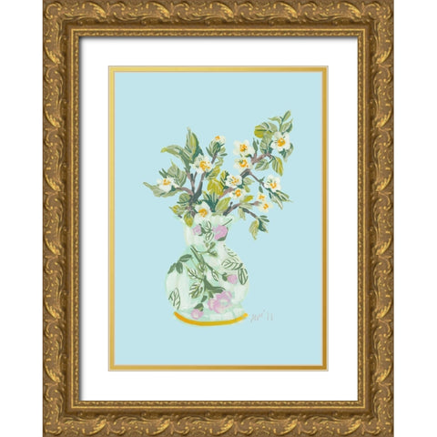 Apple Blossom In Vase Gold Ornate Wood Framed Art Print with Double Matting by Zwara, Ania