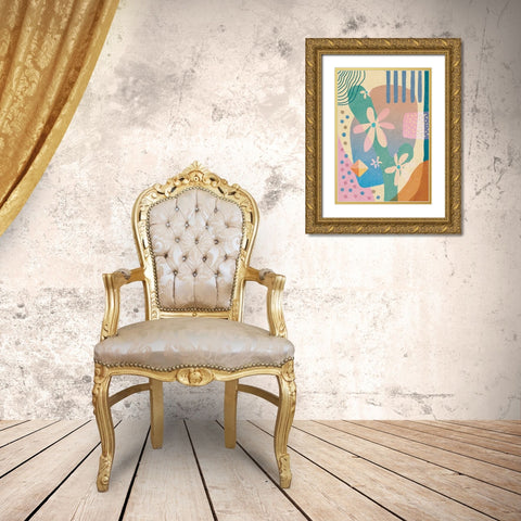 Abstraction of Flowers Gold Ornate Wood Framed Art Print with Double Matting by Demir, Aylin