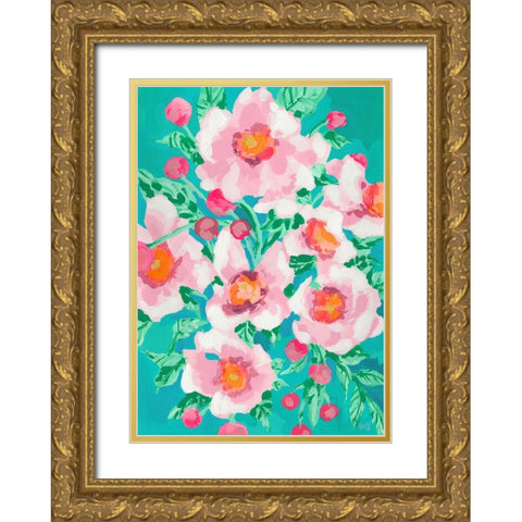 Anemones With Pink Fruits Gold Ornate Wood Framed Art Print with Double Matting by Zwara, Ania