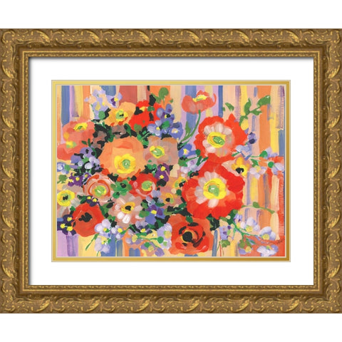 Folk Bouquet Gold Ornate Wood Framed Art Print with Double Matting by Zwara, Ania