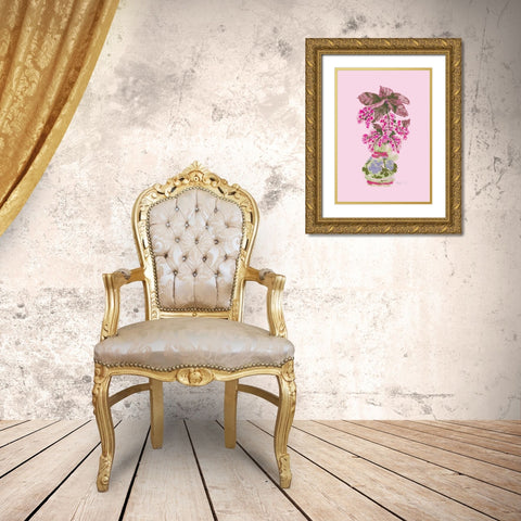 Blooming Vase In Pink Gold Ornate Wood Framed Art Print with Double Matting by Zwara, Ania