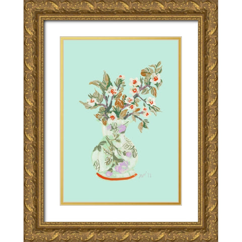 Apple Blossom - Dark Orange Gold Ornate Wood Framed Art Print with Double Matting by Zwara, Ania