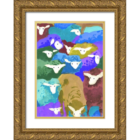 Colorful Sheep Cocktail seaside Gold Ornate Wood Framed Art Print with Double Matting by Zwara, Ania