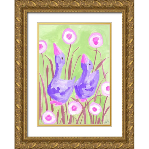 Violet Gees In The Garden Gold Ornate Wood Framed Art Print with Double Matting by Zwara, Ania