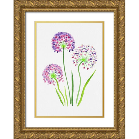 Giant onion or Allium giganteum botanical painting Gold Ornate Wood Framed Art Print with Double Matting by Kata Botanical