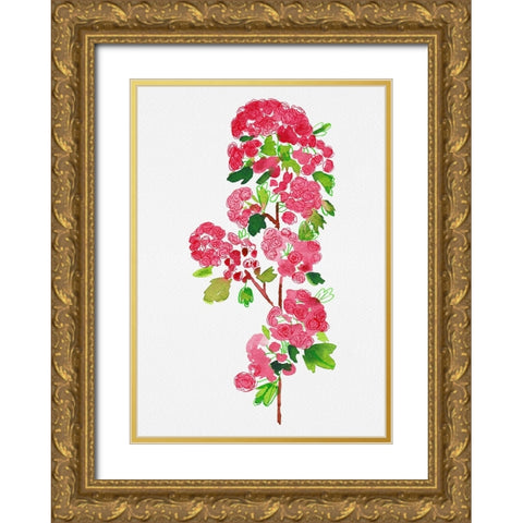 Crataegus laevigata Pauls Scarlet botanical painting Gold Ornate Wood Framed Art Print with Double Matting by Kata Botanical