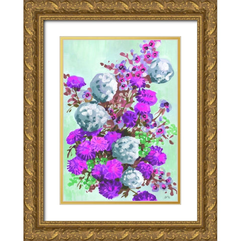 Gray Hydrangea Gold Ornate Wood Framed Art Print with Double Matting by Zwara, Ania